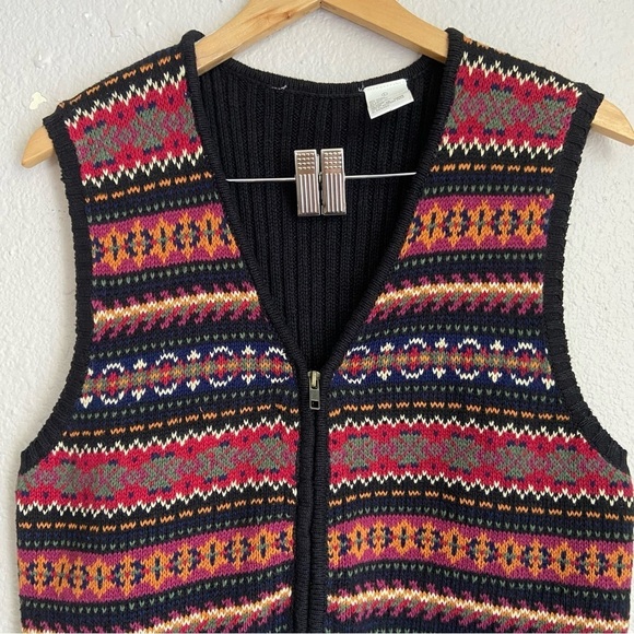 Vintage ERIKA Sweater Vest Fair Isle Striped Size Large - Picture 5 of 9